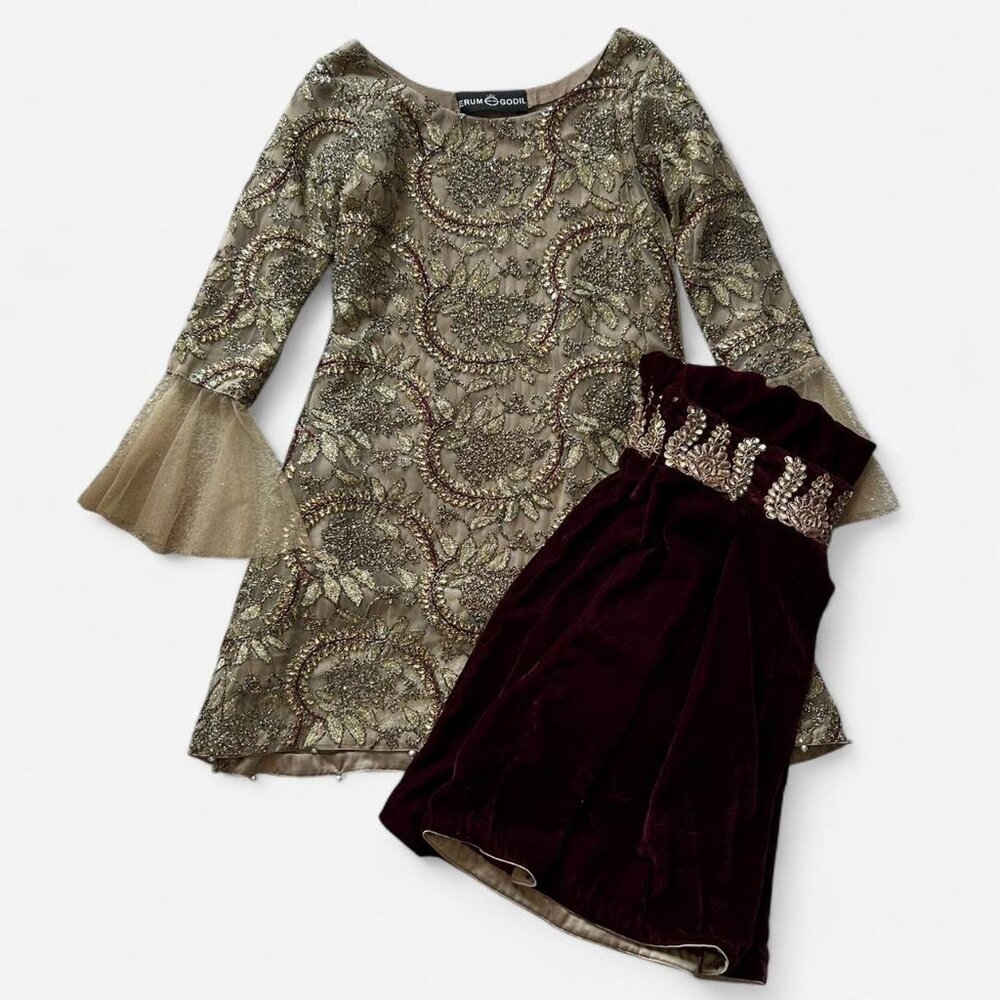 Gold and Maroon 2-Piece Shalwar Kameez